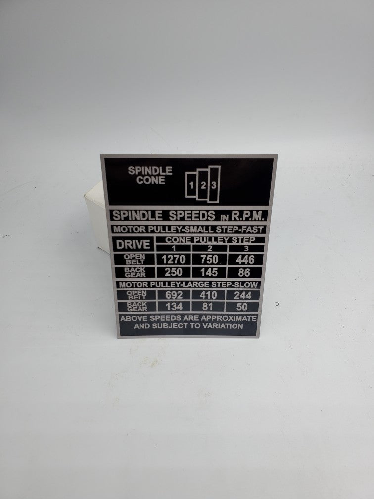 South Bend 9 Metal Lathe Speed Chart Tag Farm Boy Sales