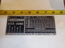 Load image into Gallery viewer, Craftsman 10&quot; 12&quot; Metal Lathe Thread Chart Tag L6-1031