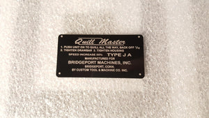 Bridgeport Quill Master Tag Label Chart - Reproduction
